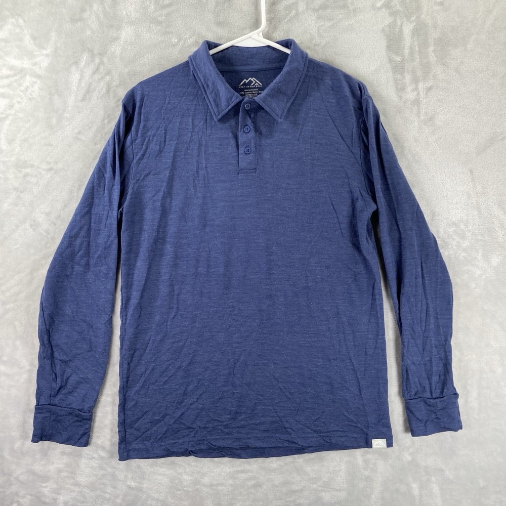 Merino Tech Shirt men's Medium Polo Long Sleeve 100% Wool Lite Superfine Blue